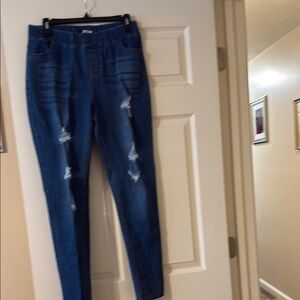JVINI Blue Jeggings with Distressed Details